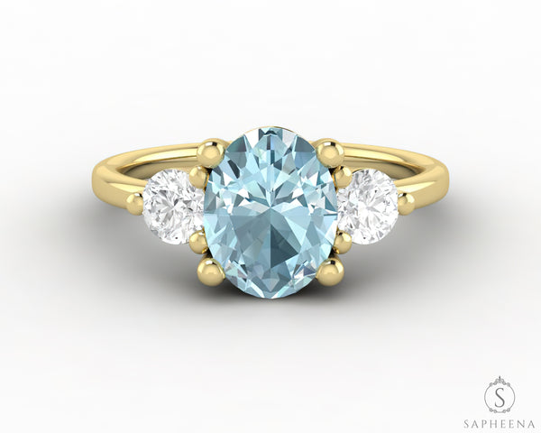 Orion Three Stone 1.75 Ct Oval Cut Natural Aquamarine Engagement Ring