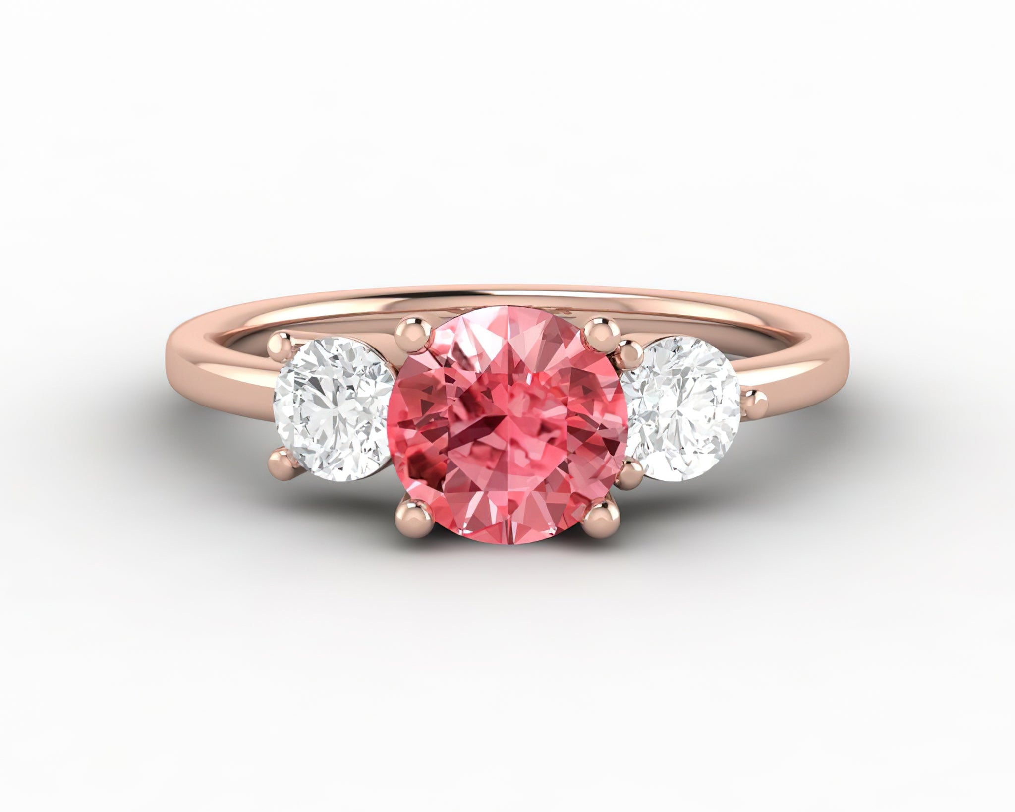 Orion Three Stone Ct Round Cut Champagne Peach Sapphire Engagement Ring