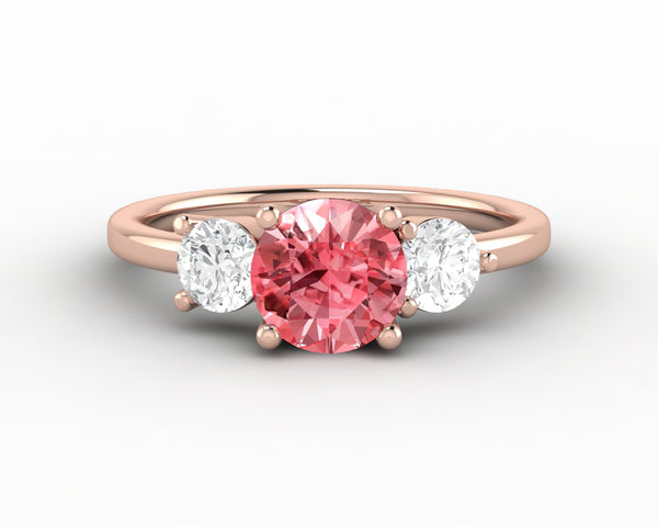 Orion Three Stone 1.5 Ct Round Cut Champagne Peach Sapphire Engagement Ring