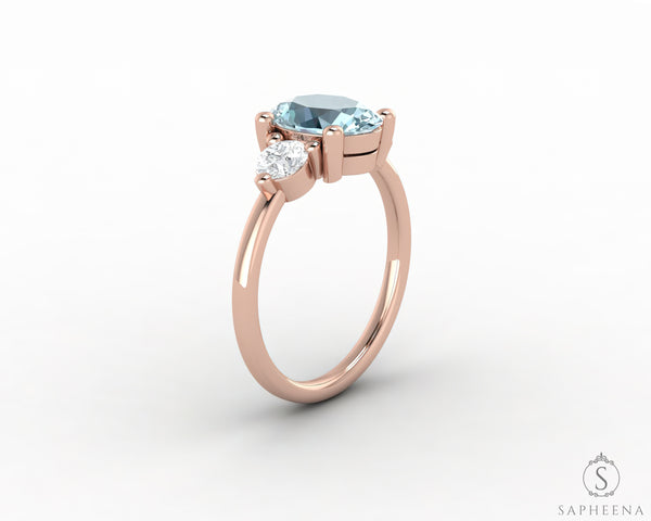 Orion Three Stone 1.75 Ct Oval Cut Natural Aquamarine Engagement Ring