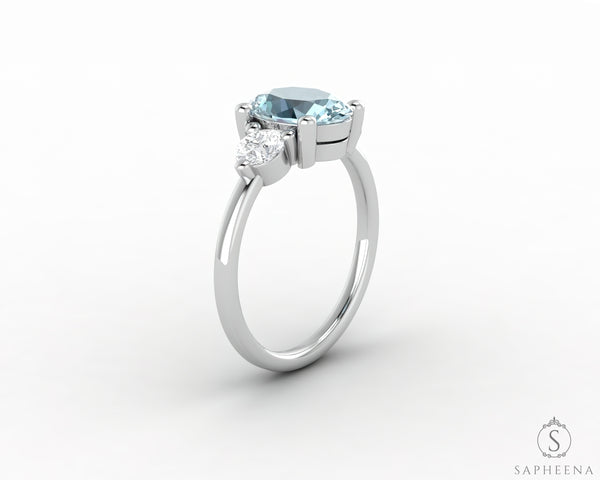 Orion Three Stone 1.75 Ct Oval Cut Natural Aquamarine Engagement Ring