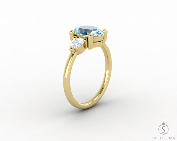 Orion Three Stone 1.75 Ct Oval Cut Natural Aquamarine Engagement Ring