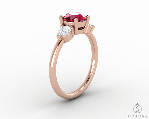Orion Three Stone 1.35 Ct Round Cut Ruby Engagement Ring