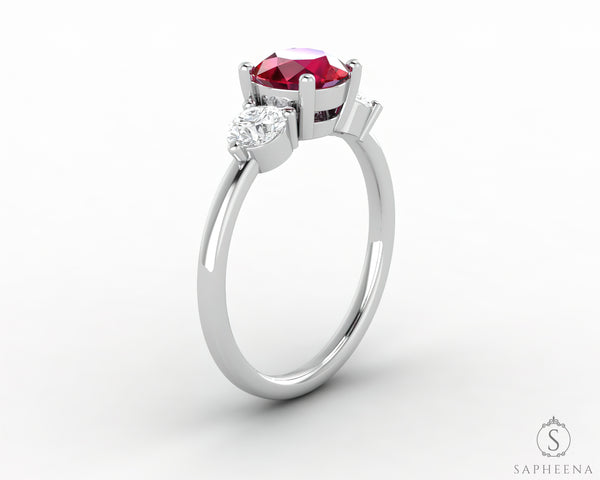 Orion Three Stone 1.35 Ct Round Cut Ruby Engagement Ring