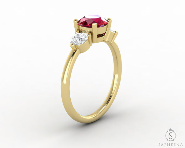Orion Three Stone 1.35 Ct Round Cut Ruby Engagement Ring