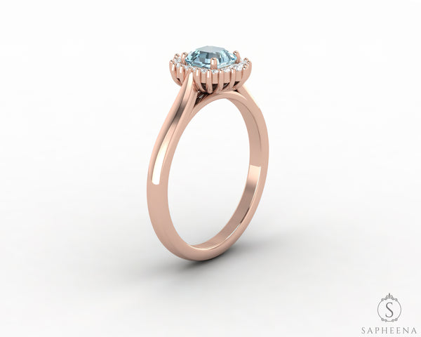 Juno 0.75 Ct Asscher Cut Halo Natural Aquamarine Engagement Ring