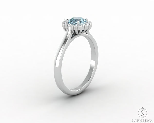 Juno 0.75 Ct Asscher Cut Halo Natural Aquamarine Engagement Ring