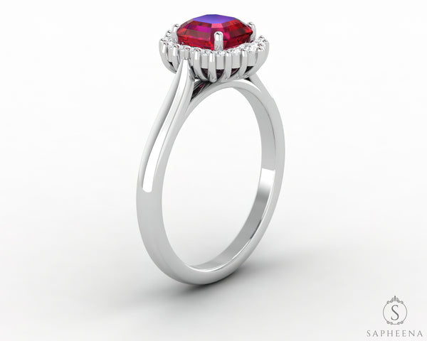 Juno 1.0 Ct Asscher Cut Halo Ruby Engagement Ring