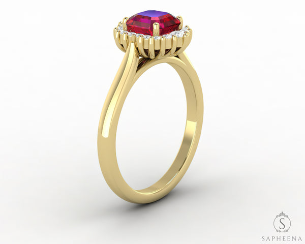 Juno 1.0 Ct Asscher Cut Halo Ruby Engagement Ring