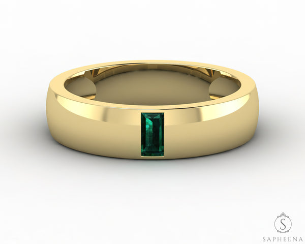 Mariana 4.5mm Men's Green Emerald Baguette Wedding Band