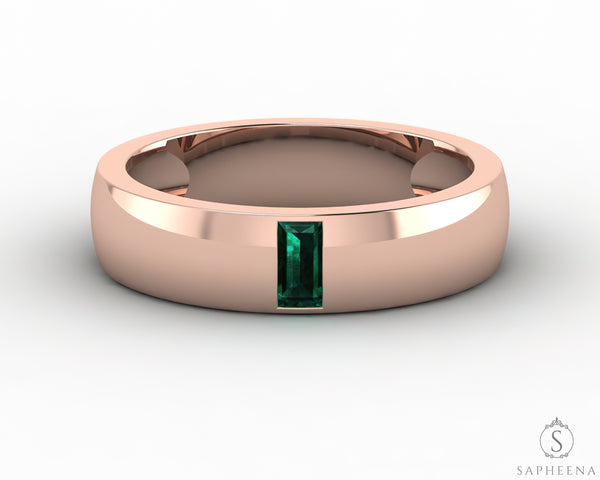 Mariana 4.5mm Men's Green Emerald Baguette Wedding Band