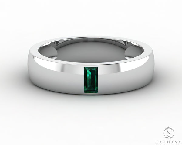 Mariana 4.5mm Men's Green Emerald Baguette Wedding Band