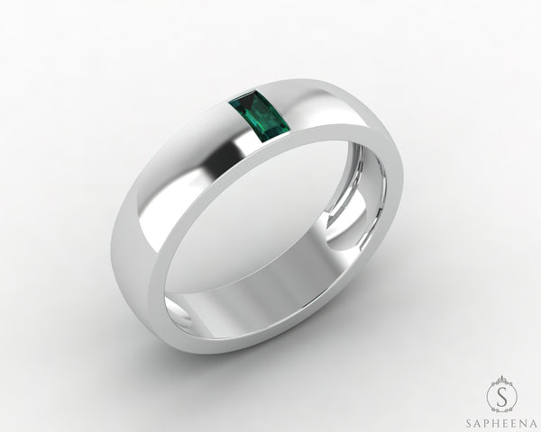 Mariana 4.5mm Men's Green Emerald Baguette Wedding Band