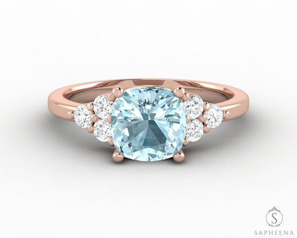 Astrid 1.5 Ct Cushion Cut Natural Aquamarine Engagement Ring
