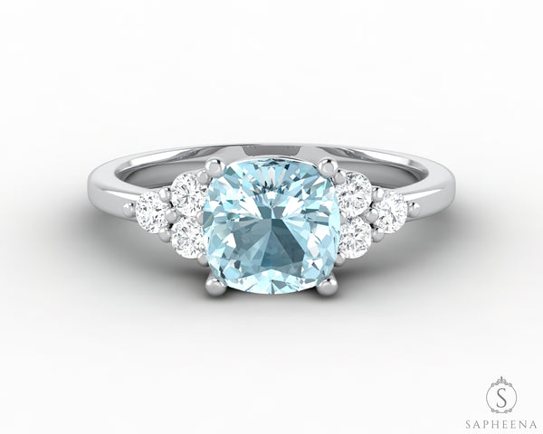 Astrid 1.5 Ct Cushion Cut Natural Aquamarine Engagement Ring