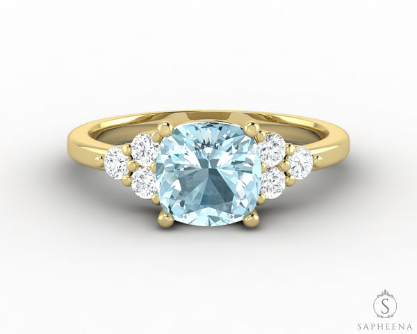 Astrid 1.5 Ct Cushion Cut Natural Aquamarine Engagement Ring