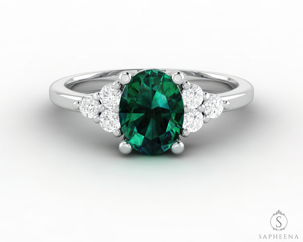 Astrid 1.0 Ct Oval Cut Green Emerald Engagement Ring