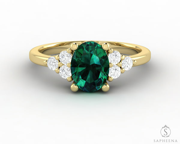 Astrid 1.0 Ct Oval Cut Green Emerald Engagement Ring