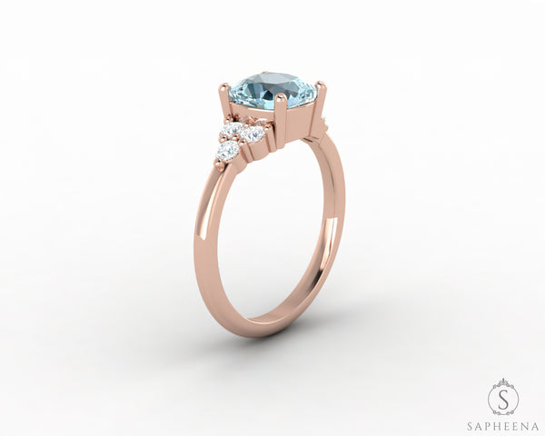 Astrid 1.5 Ct Cushion Cut Natural Aquamarine Engagement Ring