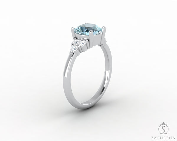 Astrid 1.5 Ct Cushion Cut Natural Aquamarine Engagement Ring