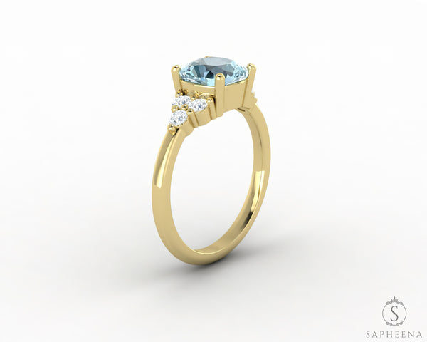 Astrid 1.5 Ct Cushion Cut Natural Aquamarine Engagement Ring