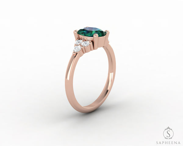 Astrid 1.0 Ct Oval Cut Green Emerald Engagement Ring