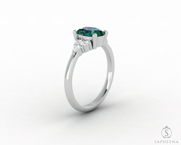 Astrid 1.0 Ct Oval Cut Green Emerald Engagement Ring
