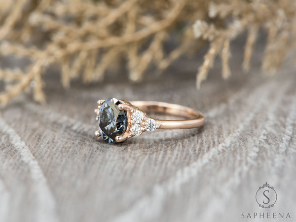 Astrid 1 1/2 Ct Oval Cut Grey Moissanite Engagement Ring