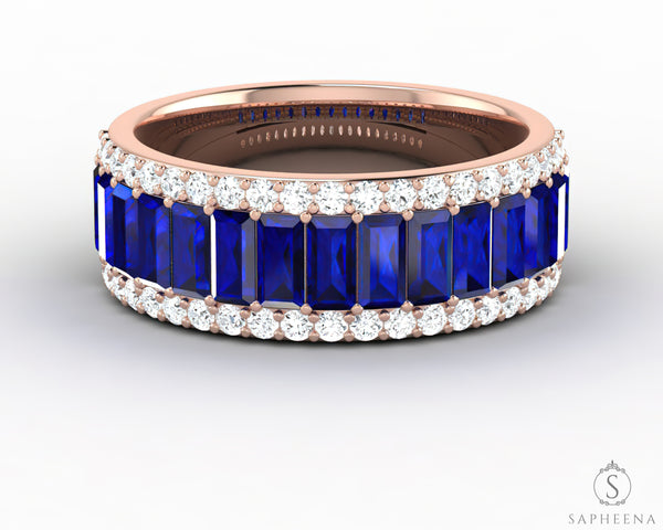 Serena 2.0 Ct Triple Row Blue Sapphire Half Eternity Wedding Band
