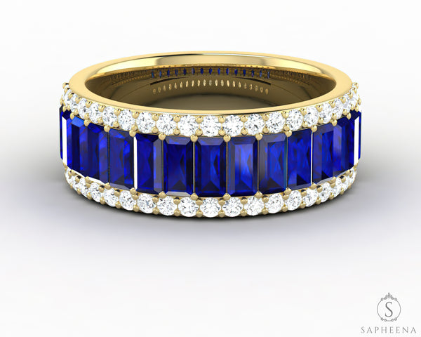 Serena 2.0 Ct Triple Row Blue Sapphire Half Eternity Wedding Band