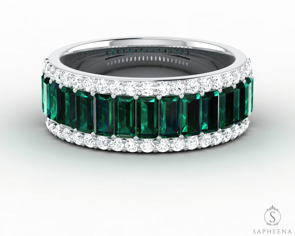 Serena 2.0 Ct Triple Row Green Emerald Half Eternity Wedding Band