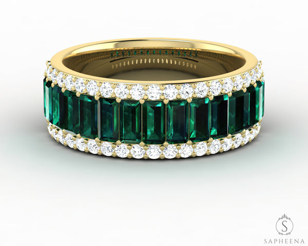 Serena 2.0 Ct Triple Row Green Emerald Half Eternity Wedding Band
