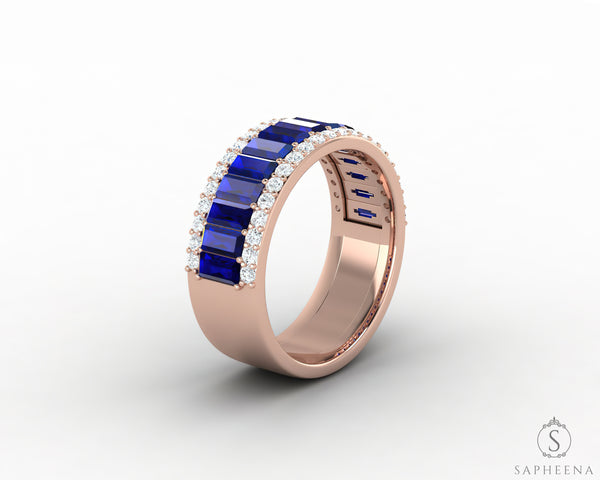 Serena 2.0 Ct Triple Row Blue Sapphire Half Eternity Wedding Band