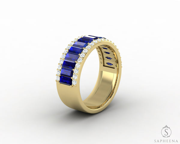 Serena 2.0 Ct Triple Row Blue Sapphire Half Eternity Wedding Band