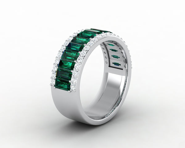 Serena 2.0 Ct Triple Row Green Emerald Half Eternity Wedding Band
