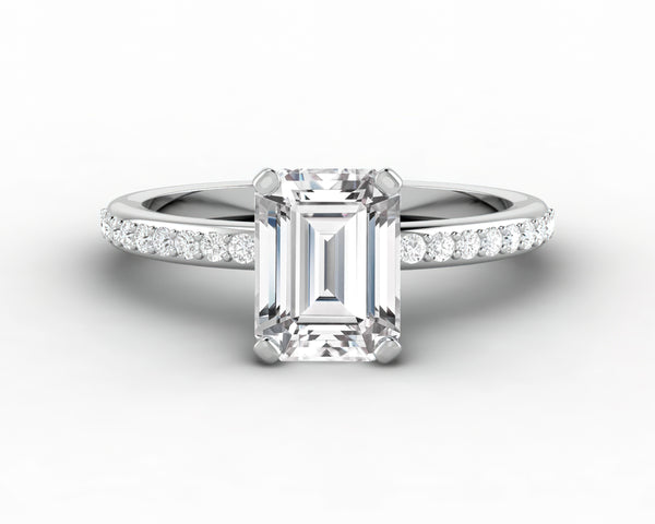 Eleonora 1.5 Ct Emerald Cut Engagement Ring with Side Stones
