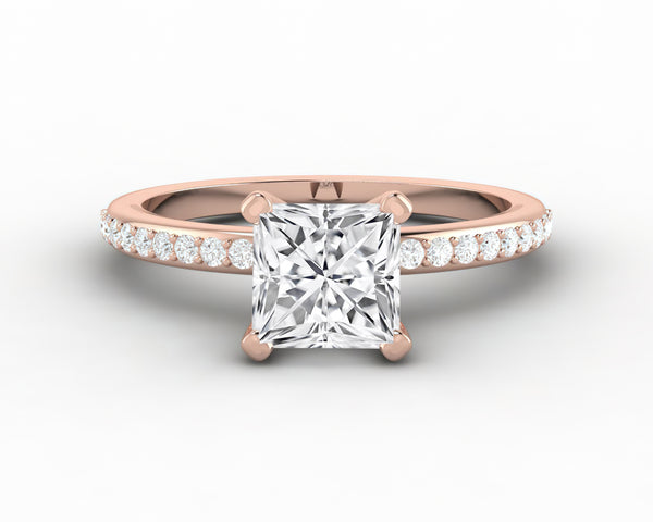 Eleonora 1.2 Ct Princess Cut Engagement Ring with Side Stones