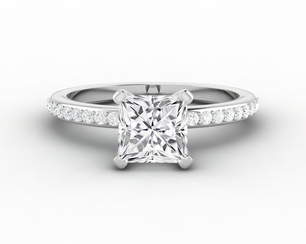 Eleonora 1.2 Ct Princess Cut Engagement Ring with Side Stones