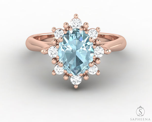 Bridget 1.0 Ct Oval Cut Halo Natural Aquamarine Engagement Ring