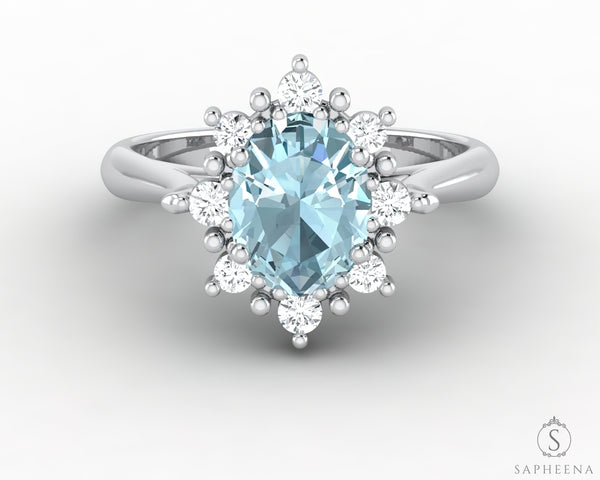 Bridget 1.0 Ct Oval Cut Halo Natural Aquamarine Engagement Ring