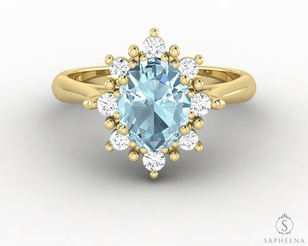 Bridget 1.0 Ct Oval Cut Halo Natural Aquamarine Engagement Ring