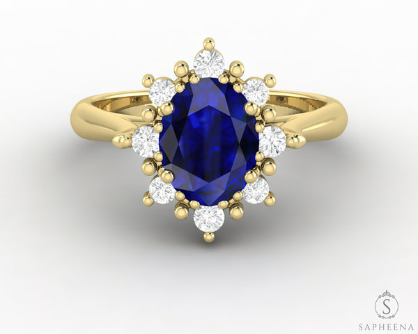 Bridget 1.5 Ct Oval Cut Halo Blue Sapphire Engagement Ring
