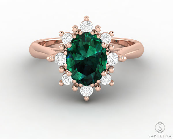 Bridget 1.0 Ct Oval Cut Halo Green Emerald Engagement Ring