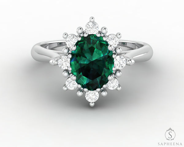 Bridget 1.0 Ct Oval Cut Halo Green Emerald Engagement Ring