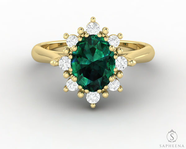 Bridget 1.0 Ct Oval Cut Halo Green Emerald Engagement Ring