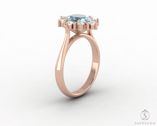 Bridget 1.0 Ct Oval Cut Halo Natural Aquamarine Engagement Ring
