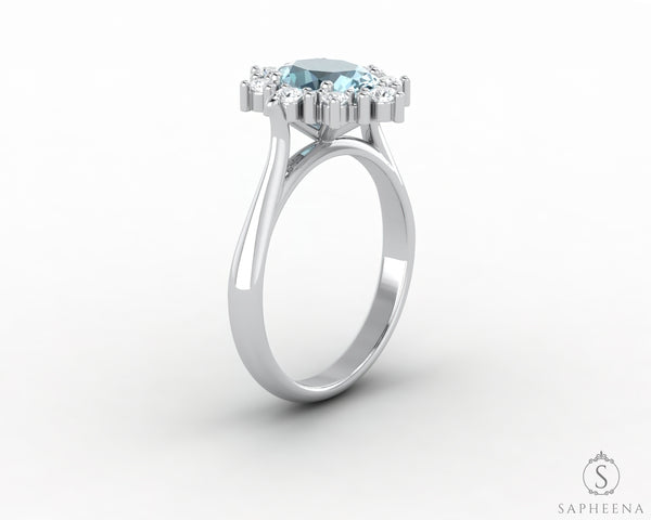 Bridget 1.0 Ct Oval Cut Halo Natural Aquamarine Engagement Ring
