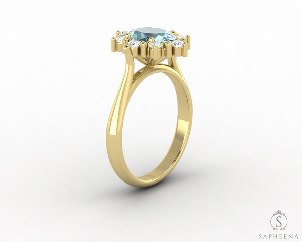Bridget 1.0 Ct Oval Cut Halo Natural Aquamarine Engagement Ring
