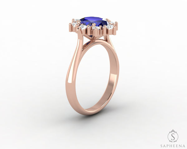 Bridget 1.5 Ct Oval Cut Halo Blue Sapphire Engagement Ring