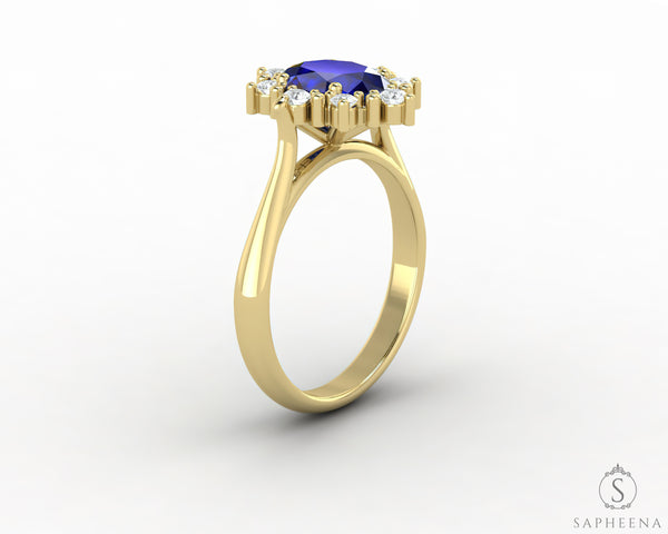 Bridget 1.5 Ct Oval Cut Halo Blue Sapphire Engagement Ring
